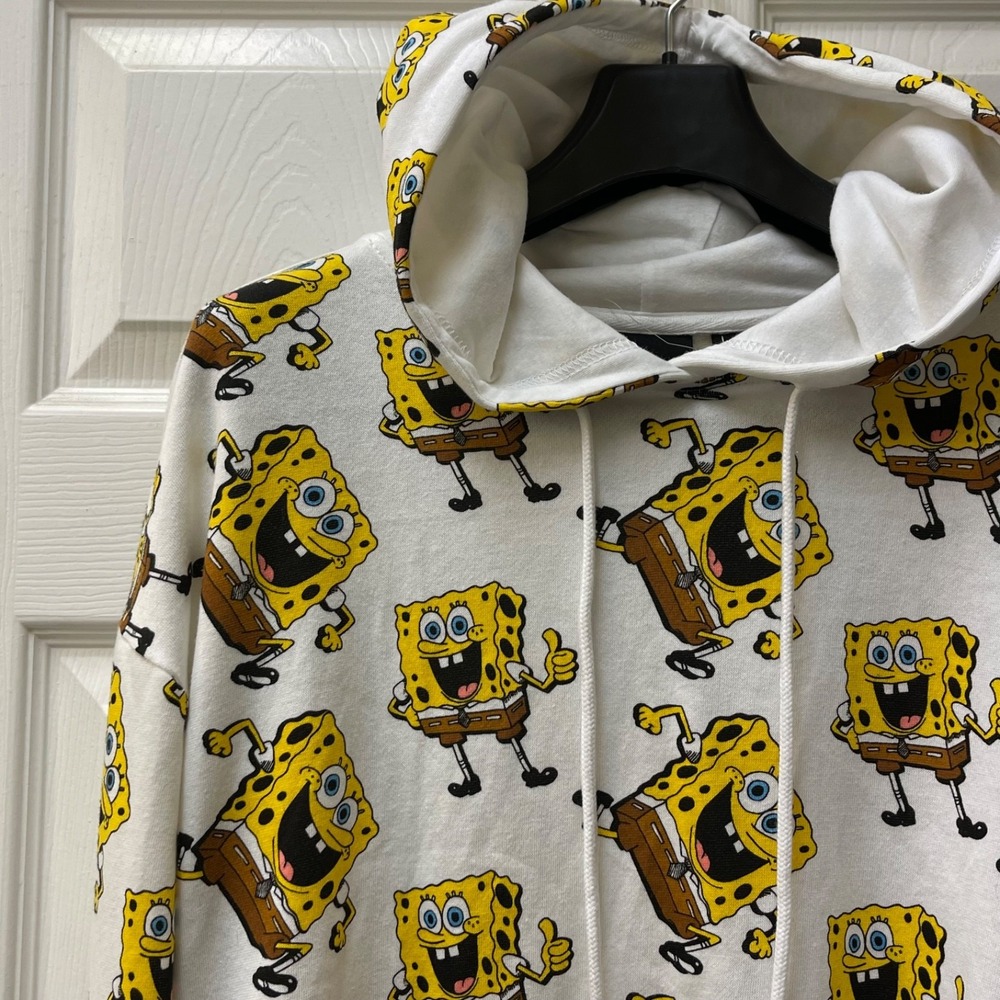 Nickelodeon Women's Large SpongeBob Squarepants Cropped Hooded‎ Sweatshirt